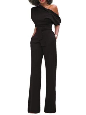 Elegant Regular Fit Solid One Shoulder Half Sleeve Jumpsuit - Image 5