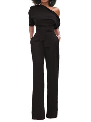 Elegant Regular Fit Solid One Shoulder Half Sleeve Jumpsuit - Image 6