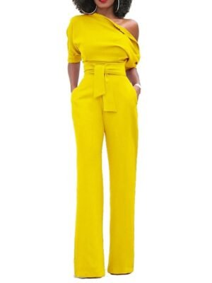 Elegant Regular Fit Solid One Shoulder Half Sleeve Jumpsuit - Image 7
