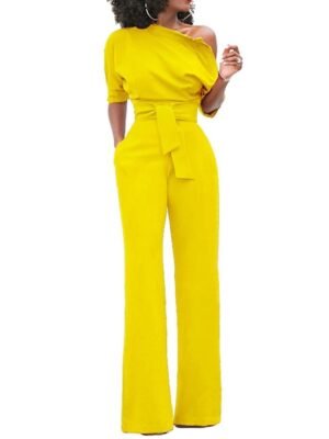 Elegant Regular Fit Solid One Shoulder Half Sleeve Jumpsuit - Image 8