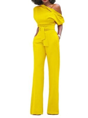 Elegant Regular Fit Solid One Shoulder Half Sleeve Jumpsuit - Image 9