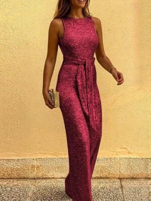 Elegant Regular Fit Solid Sequin High Waist Full Length Romper - Image 5