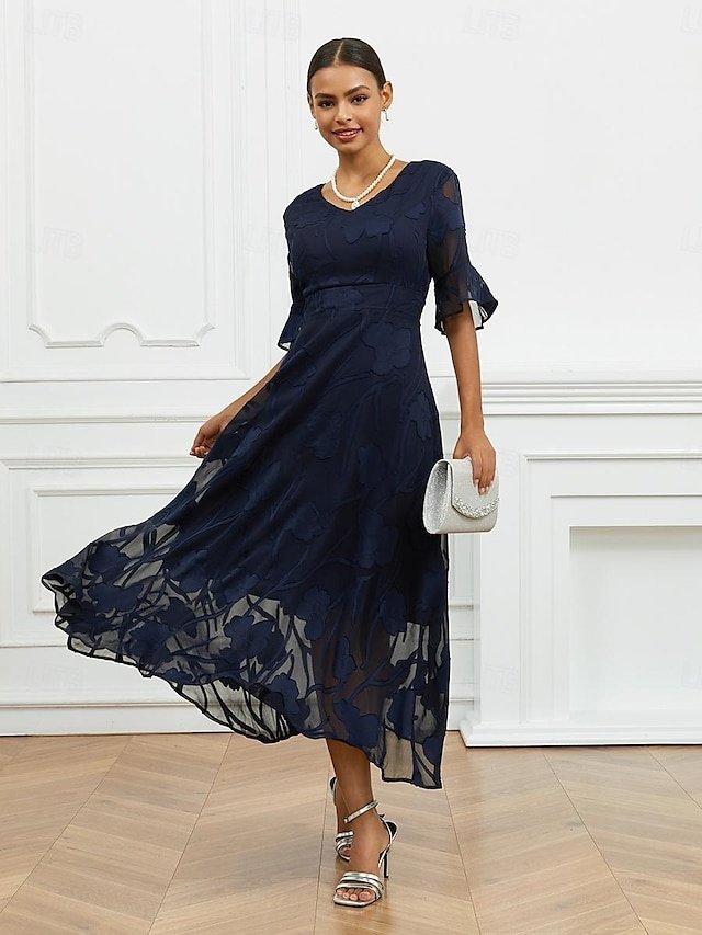 Elegant Regular Fit Solid V Neck Flutter Sleeve Maxi Dress - Image 1
