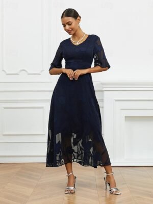 Elegant Regular Fit Solid V Neck Flutter Sleeve Maxi Dress - Image 14