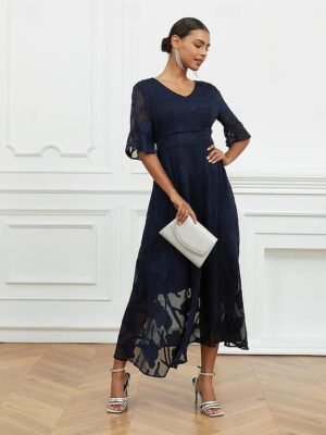Elegant Regular Fit Solid V Neck Flutter Sleeve Maxi Dress - Image 15