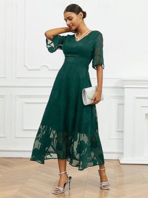 Elegant Regular Fit Solid V Neck Flutter Sleeve Maxi Dress - Image 16