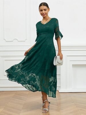 Elegant Regular Fit Solid V Neck Flutter Sleeve Maxi Dress - Image 18