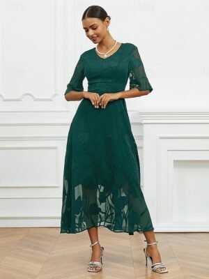 Elegant Regular Fit Solid V Neck Flutter Sleeve Maxi Dress - Image 19