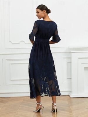 Elegant Regular Fit Solid V Neck Flutter Sleeve Maxi Dress - Image 2