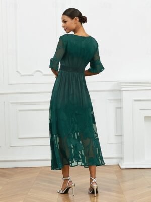 Elegant Regular Fit Solid V Neck Flutter Sleeve Maxi Dress - Image 20