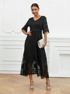 Elegant Regular Fit Solid V Neck Flutter Sleeve Maxi Dress - Image 22