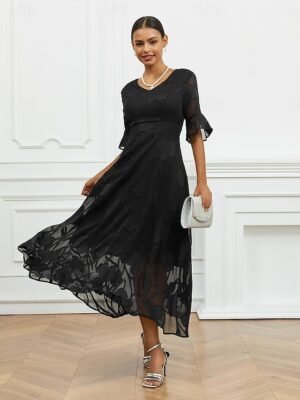 Elegant Regular Fit Solid V Neck Flutter Sleeve Maxi Dress - Image 23