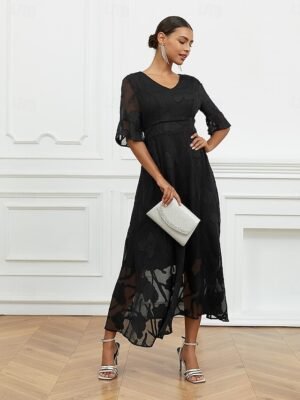 Elegant Regular Fit Solid V Neck Flutter Sleeve Maxi Dress - Image 27