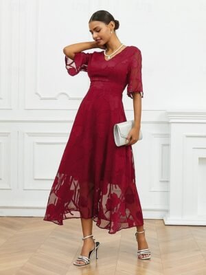 Elegant Regular Fit Solid V Neck Flutter Sleeve Maxi Dress - Image 29