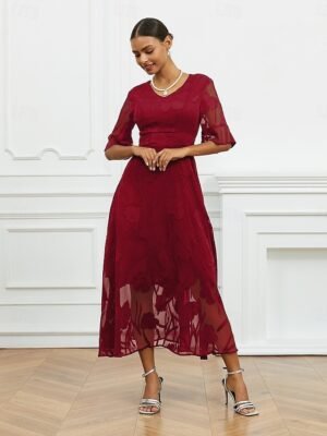 Elegant Regular Fit Solid V Neck Flutter Sleeve Maxi Dress - Image 31