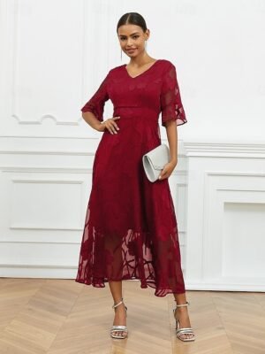 Elegant Regular Fit Solid V Neck Flutter Sleeve Maxi Dress - Image 32
