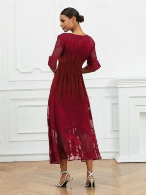 Elegant Regular Fit Solid V Neck Flutter Sleeve Maxi Dress - Image 33