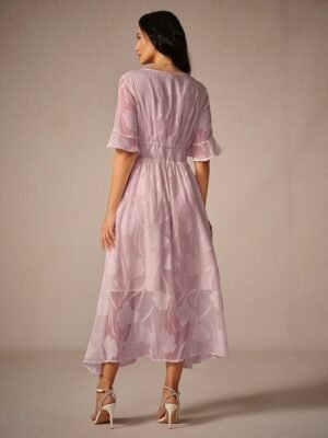 Elegant Regular Fit Solid V Neck Flutter Sleeve Maxi Dress - Image 35