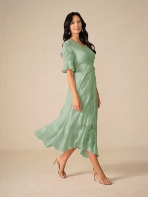 Elegant Regular Fit Solid V Neck Flutter Sleeve Maxi Dress - Image 37