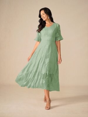 Elegant Regular Fit Solid V Neck Flutter Sleeve Maxi Dress - Image 38
