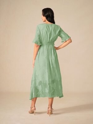 Elegant Regular Fit Solid V Neck Flutter Sleeve Maxi Dress - Image 39