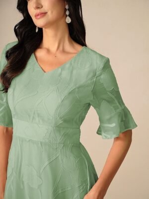 Elegant Regular Fit Solid V Neck Flutter Sleeve Maxi Dress - Image 40