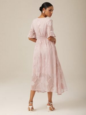 Elegant Regular Fit Solid V Neck Flutter Sleeve Maxi Dress - Image 42