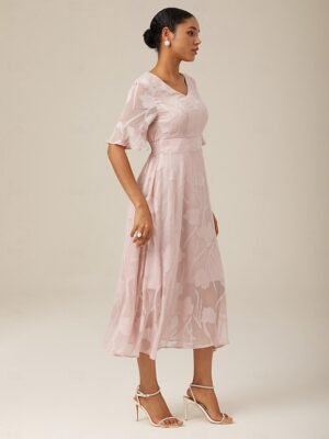 Elegant Regular Fit Solid V Neck Flutter Sleeve Maxi Dress - Image 43