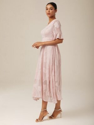 Elegant Regular Fit Solid V Neck Flutter Sleeve Maxi Dress - Image 45