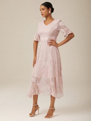 Elegant Regular Fit Solid V Neck Flutter Sleeve Maxi Dress - Image 46