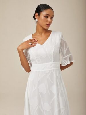 Elegant Regular Fit Solid V Neck Flutter Sleeve Maxi Dress - Image 49