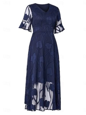 Elegant Regular Fit Solid V Neck Flutter Sleeve Maxi Dress - Image 5