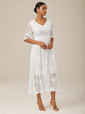 Elegant Regular Fit Solid V Neck Flutter Sleeve Maxi Dress - Image 50