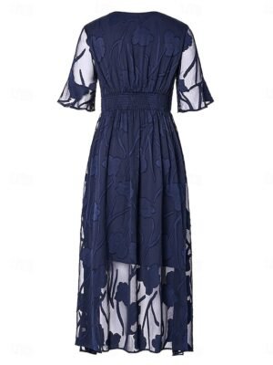 Elegant Regular Fit Solid V Neck Flutter Sleeve Maxi Dress - Image 6