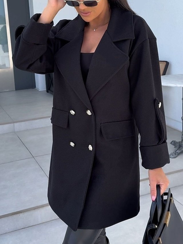 Elegant Regular Fit Solid V Neck Long Sleeve Winter Coat - Image 1