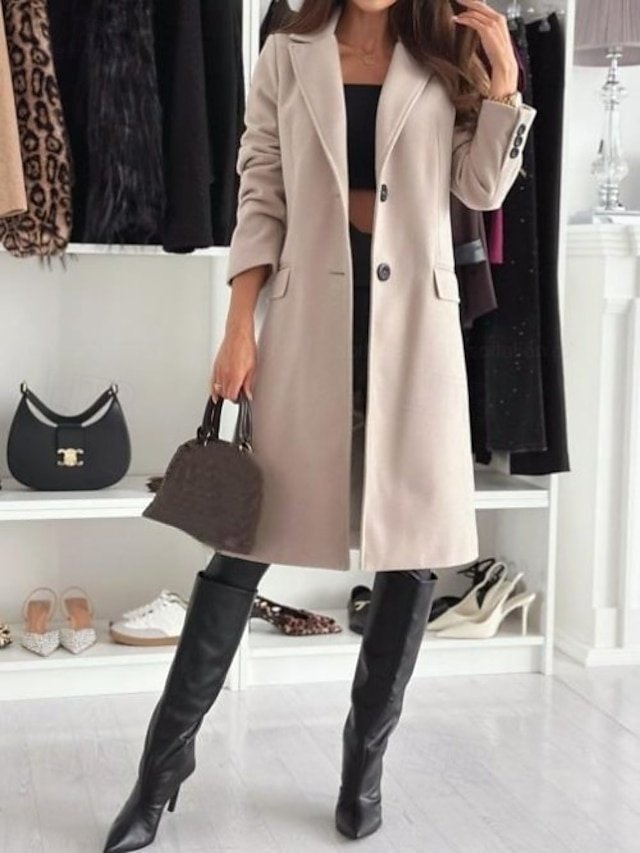 Elegant Regular Fit Solid V Neck Long Sleeve Winter Coat - Image 1