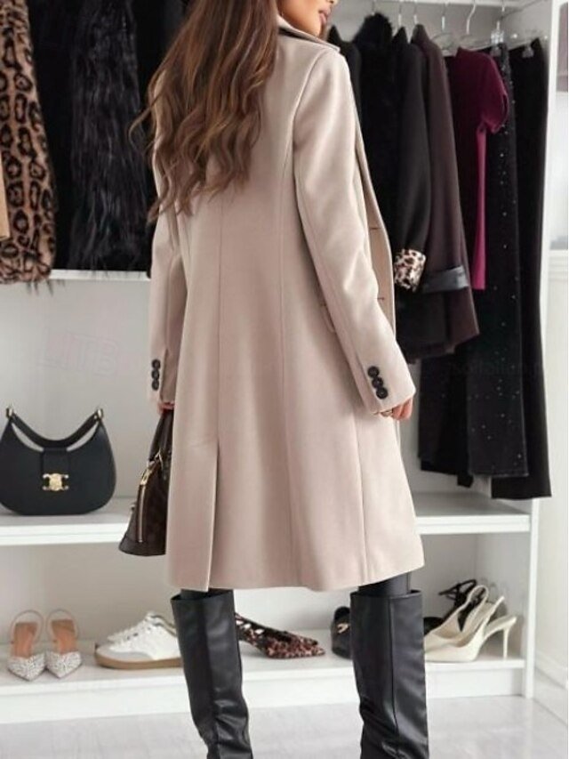 Elegant Regular Fit Solid V Neck Long Sleeve Winter Coat - Image 2