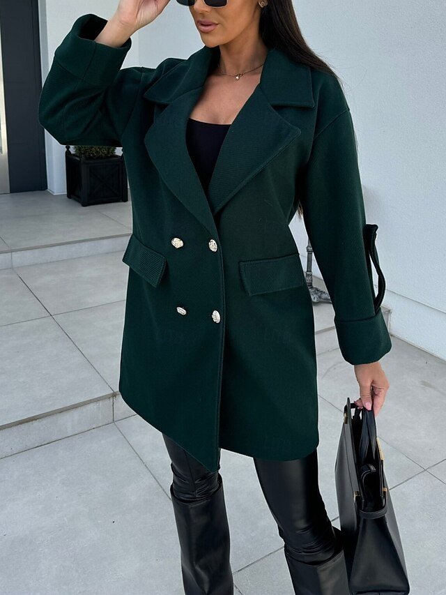 Elegant Regular Fit Solid V Neck Long Sleeve Winter Coat - Image 2