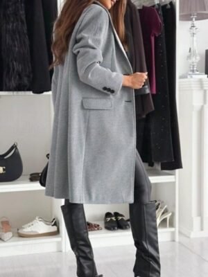 Elegant Regular Fit Solid V Neck Long Sleeve Winter Coat - Image 6