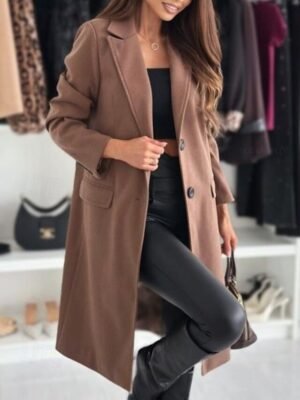 Elegant Regular Fit Solid V Neck Long Sleeve Winter Coat - Image 7