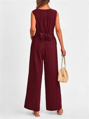 Elegant Regular Fit Solid V Neck Sleeveless Summer Jumpsuit - Image 13