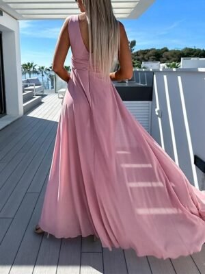 Elegant Regular Fit Solid V Neck Sleeveless Jumpsuit - Image 2