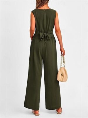 Elegant Regular Fit Solid V Neck Sleeveless Summer Jumpsuit - Image 21