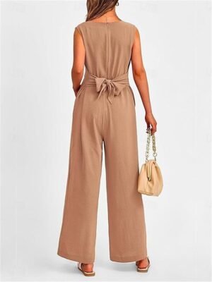 Elegant Regular Fit Solid V Neck Sleeveless Summer Jumpsuit - Image 9