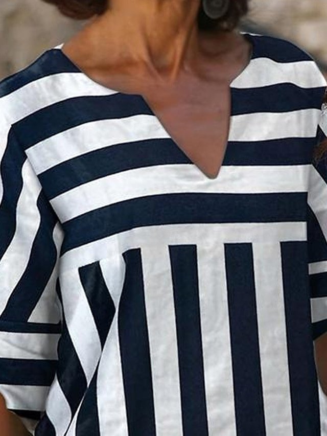 Elegant Regular Fit Stripe Gingham V Neck Half Sleeve Mini Dress - Image 2