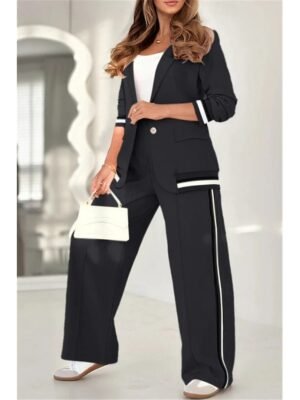 Elegant Regular Fit Striped Shirt Collar Long Sleeve Blazer Suit - Image 6
