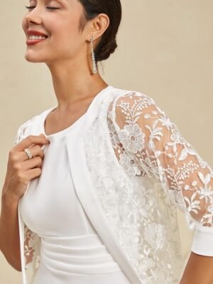 Elegant Regular Fit White Crew Neck Half Sleeve Knee Length Dress - Image 6