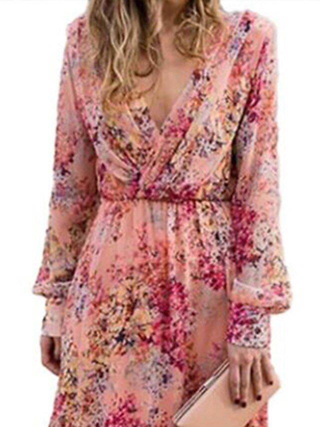 Elegant Regular Floral Deep V Long Sleeve Maxi Dress - Image 4