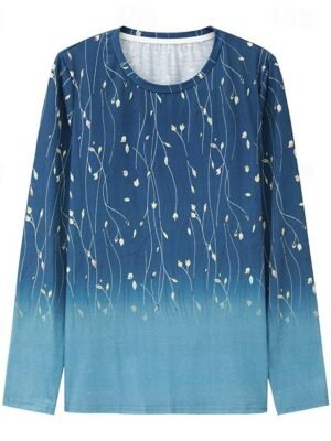 Elegant Regular Floral Round Neck Long Sleeve Tops - Image 2