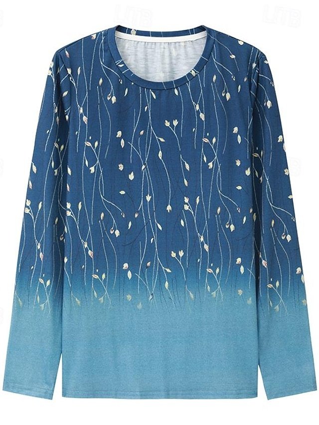 Elegant Regular Floral Round Neck Long Sleeve Tops - Image 2